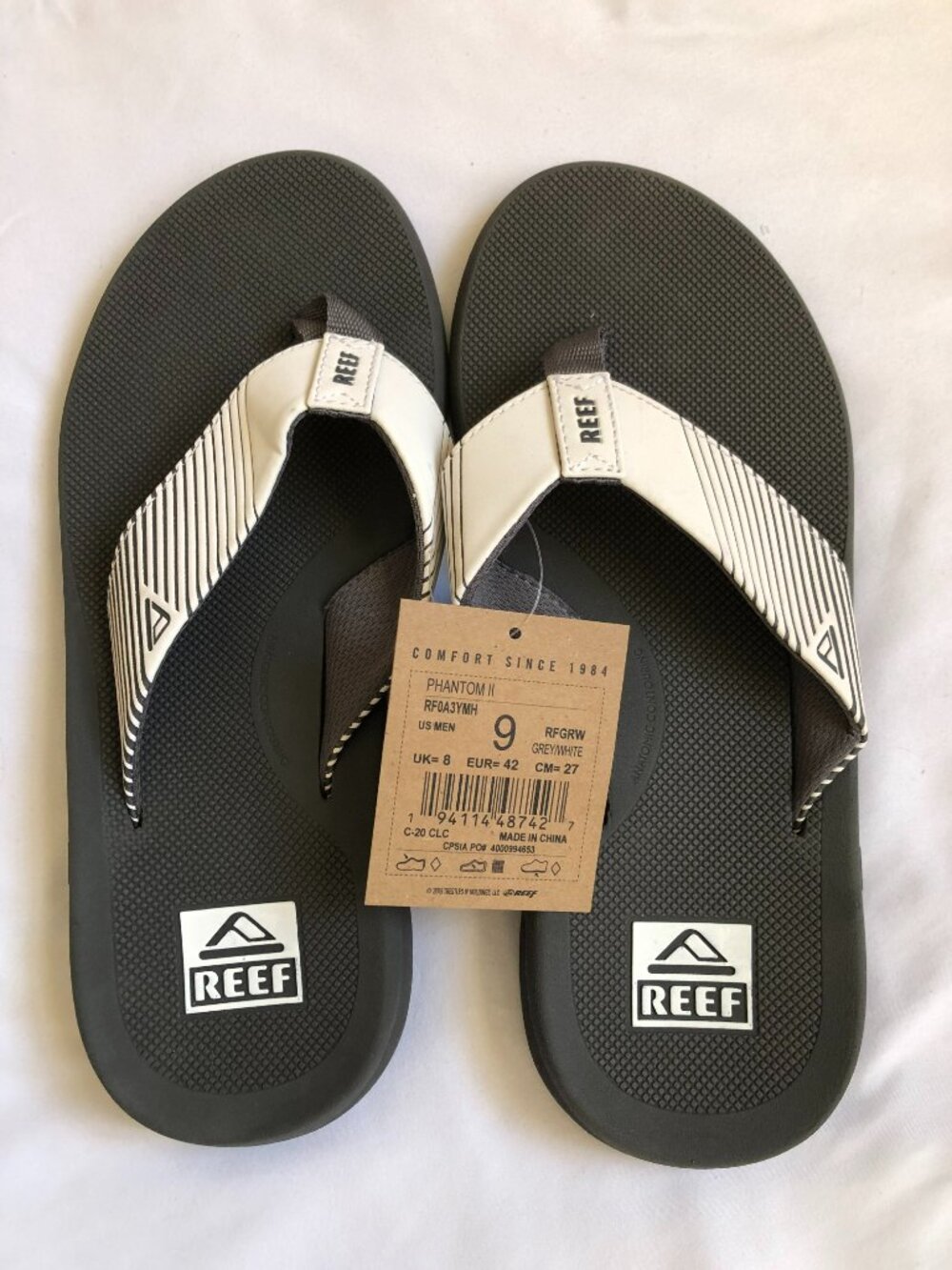 Reef Phantom II Flip Flop Sandal Grey White Straps Size 9 - Picture 2 of 9